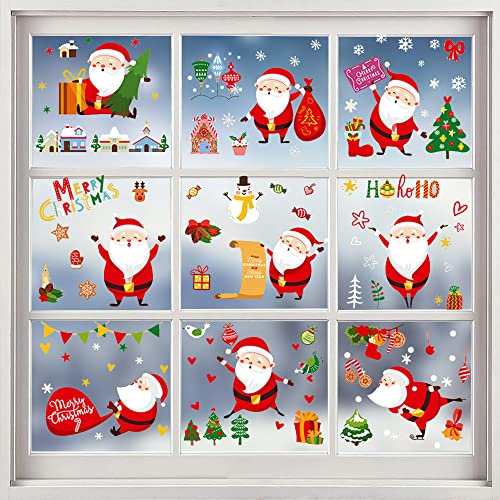 LYTIVAGEN 9 Blätter Weihnachten Fensterdeko Selbstklebende Weihnachten Fensterbilder Winter Weihnachtsmann Fenster Aufkleber Weihnachtsdeko Fenstersticker PVC Weihnachten Fensterfolie für Tür Fenster