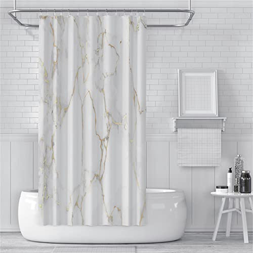 Guofuos Marmorgold Duschvorhang 180x300cm Duschvorhäng Anti Schimmel,Wasserabweisend Stoff Duschrollo Waschbar,3D Draussen Bad Vorhang Schnell Trocknend,Badewanne Badezimmer Decor Vorhänge