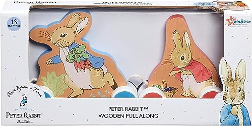 Rainbow Designs Official Peter Rabbit Wooden Pullalong – Bright and Colourful Baby Toys with Peter Rabbit and Flopsy Bunny Wooden Toy figures | Peter Rabbit & Flopsy Bunny figures, colourful wooden design, encourages walking