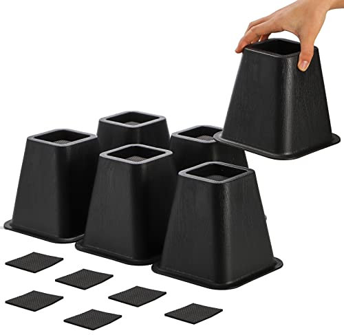 Mezchi Lot de 6 rehausseurs de meubles de lit, 15,2 cm, robustes pour canapé, chaise, armoire, bureau, plastique ABS durable, de qualité supérieure, supporte jusqu'à 100 kg par pied, noir