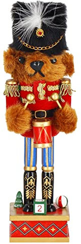 SPRINGOS Nussknacker-Bär mit Militärmütze und Trommel 37,5 cm Dekofigur Weihnachtsdekoration