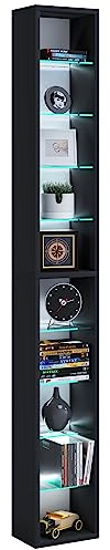 VCM Wood CD DVD Floor Standing Bookcase Storage Decorative Shelf Glass Rasato XL Wood CD DVD Floor Standing Bookcase Storage Decorative Shelf Glass Rasato XL black