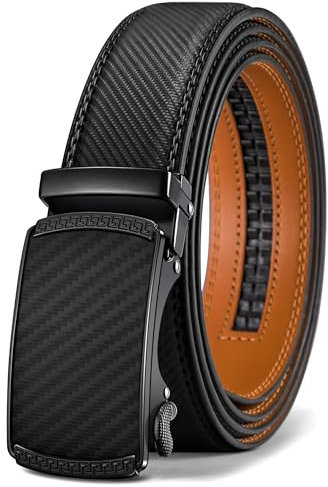 BULLIANT Gürtel Herren, Gürtel Ratsche Ledergürtel Automatikschließe für Herren Anzug Business Kleidung,Breit 35mm,Größe Angepasst(Schwarz-105cm/28-34 taille verstellbar)