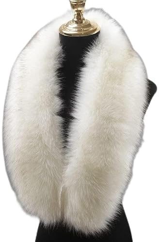 PTNKUIIY Damen Fellkragen Pelzkragen, Pelz Schal Winter Fuchspelz Kragen Pelzkragen Fuchsfell Winterkragen Wärm Fellschal Kragen Abnehmbare Halswärmer für Jacken Wintermantel Kapuze 90CM,Weiß #3