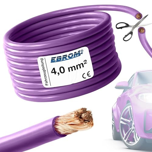 5 Meter EBROM FLRY 4mm2 Fahrzeugleitung - KFZ Leitung - Farbe: violett - Querschnitt 4 mm² (mm2) flexibel 90 ± 5 Shore 99,99% Kupfer Mantel PVC FLRy