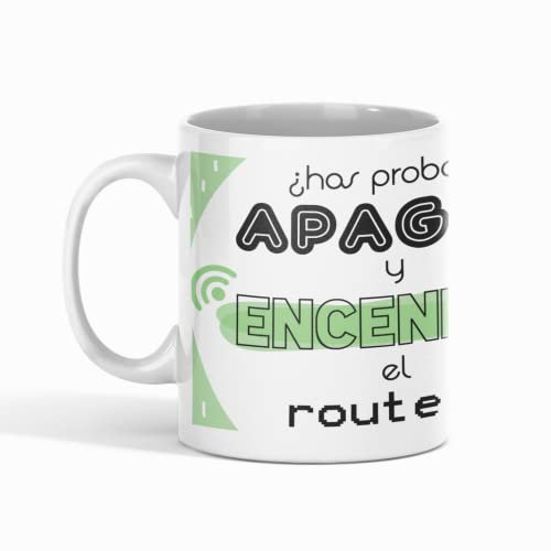 Taza Regalo Informático Café ¿Has Probado Apagar y Encender el Router? Regalos Originales Informáticos