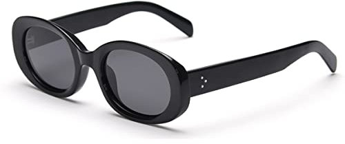 kachawoo Retro ovale Sonnenbrille polarisierte Männer Frauen Mode Sonnenbrille mit UV400 Schutz Fahrbrille (black)