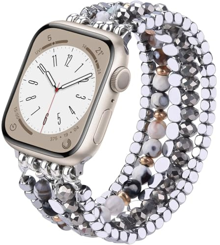 VISOOM Beaded Bracelet for Apple Watch Band 40mm/38mm/41mm Series 7 SE 6/5/4 Women's Crystal Handmade Fashion Stretch Strap Compatible With iWatch 3/2/1
