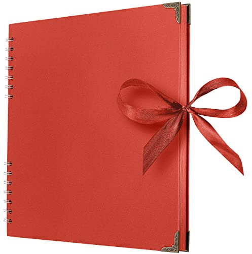 Bstorify Square Scrapbook Photo Albums 80 Pages (28 x 28 Cm) Red | Thick Paper, Ribbon Closure - Ideal for Your Scrapbooking Albums, Art & Craft Projects (Red, 28 x 28 Cm)