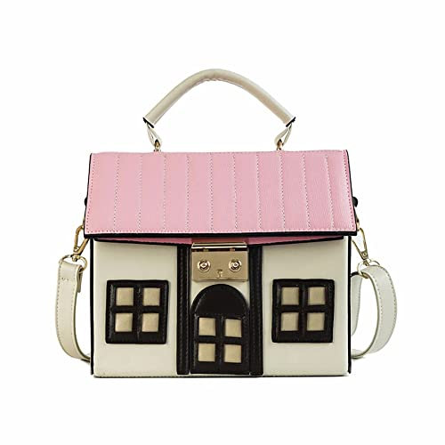 Anopo Unico Novità Borsa Forma di Casa per Donne Mini Divertente Strano Borsa a Tracolla Spalla Mano Pochette Pelle PU Beige