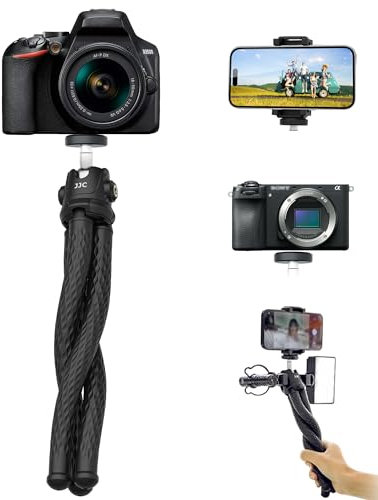 Tripod for Smartphone, Flexible Camera Tripod Standwith Phone Holder and 3 Cold Shoe Mounts, Waterproof Bendable, Mini Tripod Selfie Stick for Camera iPhone Android Phone Vlogging Travel, Black