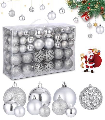 Zawaer 100 Stück Weihnachtskugeln, Christbaumkugeln Kunststoff Weihnachtsdeko Weihnachtsbaumschmuck Glänzend Matt Glitzer Weihnachtskugeln Set