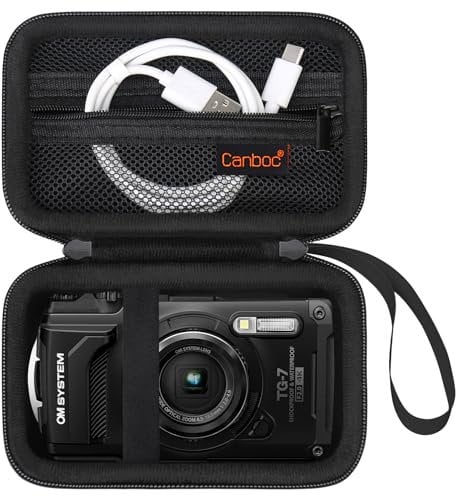 Canboc étui de Transport pour Om System Tough TG-7 / TG-6 caméra sous-Marine, Sac de caméra imperméable, Poche Maille à Fermeture éclaire Convient câble USB, Batteries, Noir (étui Seulement)