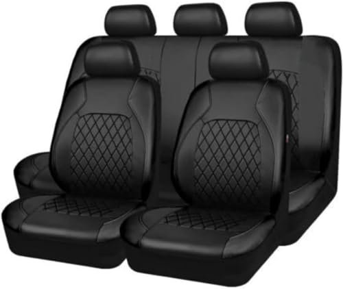 Auto Leder Sitzbezüge für Renault Megane (Cabrio/Grandtour/RS), 9 Stück Allwetter Rutschfest Wasserdicht Atmungsaktiv Schonbezug Set Sitzkissenschutz, A/Black