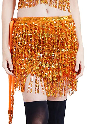 Pailletten Quaste Rock Bauchtanz Performance Glitzer Fransen Rock Karneval Kleid Party Glänzender Bauchtanz Rock Mädchen Röcke Rave Outfit Damen Bauchtanzrock Hüftgurt