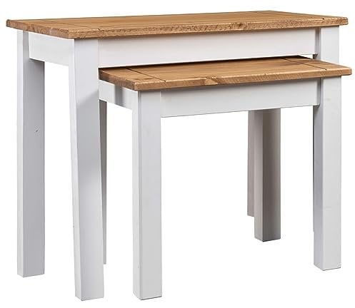 Gecheer 2-teilig Beistelltisch Satztisch-Set Tischset Couchtisch Kaffeetisch Kaffeetische, Couchtische, Wohnzimmertische, Nachttische für Wohnzimmer, Schlafzimmer,Kiefer-Massivholz,Weiß und Natur