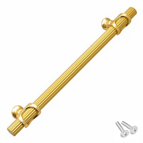 Decoranddecor Bar Drawer Pull Handles with Lines Design Kitchen Cabinet Decorative Hardware Bedroom Bathroom Furniture Accessories (320mm Hole Centres, Gold)