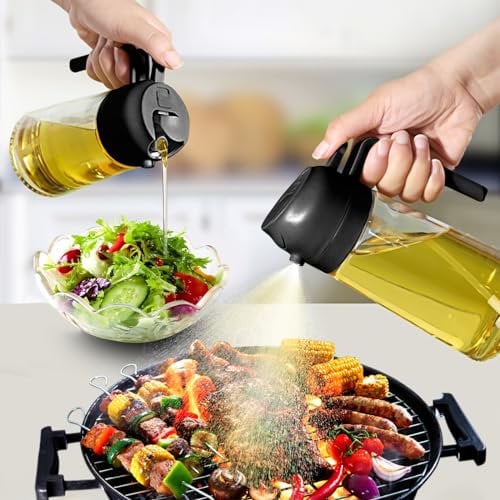 Shadcoler Spruzzino Olio per Friggitrice Aria 2 in 1, 470ml Spruzzatore Olio in Vetro, Oliera Spray, Nebulizzatore Olio, Olio Spray per Friggitrice ad Aria, Accessori Cucina