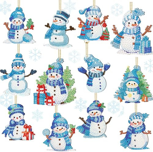 Schneemann Diamond Painting Anhänger kit - Weihnachten Bastel-Deko Set für Kinder