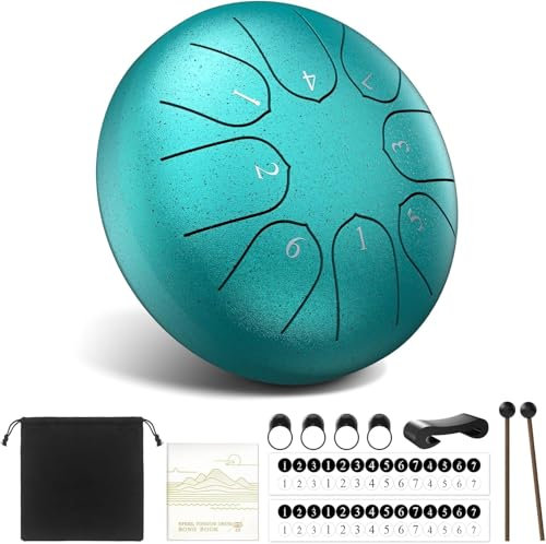 NOPWOK Stahl Zunge Trommel 8-Noten 6-Zoll Chakra Tank Trommel, Musikheilung Instrument, Pränatale Musik Bildung, Unterhaltung, Meditation, Yoga, Zen, Geschenk (Türkis)