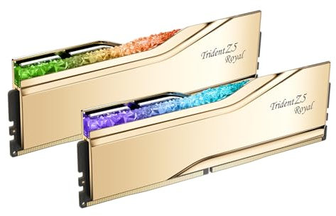 G.SKILL Trident Z5 Royal Series (Intel XMP 3.0) DDR5 RAM 32 Go (2 x 16 Go) 6400MT/s CL30-39-39-102 1,40 V Mémoire UDIMM pour ordinateur de bureau – Or (F5-6400J3039G16GX2-TR5G)
