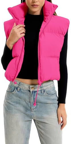 OYIGELZ Damen Steppweste Fashion Stehkragen Reißverschluss Kurze Female Weste Gefütterte Pufferweste Jacken Mäntel(Rosa-W,M)