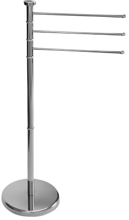 Porta Asciugamani Bagno da Terra in Acciaio Cromato Ultra Resistente, Piantana Porta Asciugamani da Terra 90x22 cm, 3 Bracci Rotanti da 32 cm, Ideale per Bagno Moderno e Funzionale