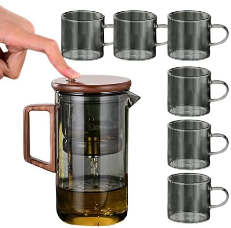 Generisch Teekanne Glas,Teekanne aus Glas - Wassertrennende Teekanne mit Holzgriff und Sieb | Stilvoller Teekocher, hitzebeständiger Teekessel für schwarzen Tee, Blumentee, grünen Tee