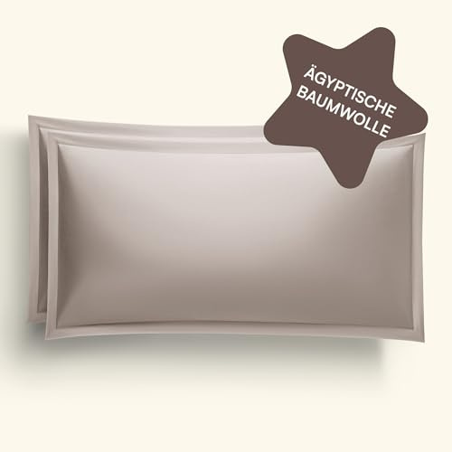 Amqua Kissenbezug 40x80 aus Ägyptischer Baumwolle (2er Set) - Mako Satin Weich Wie Seide in Beige/Taupe