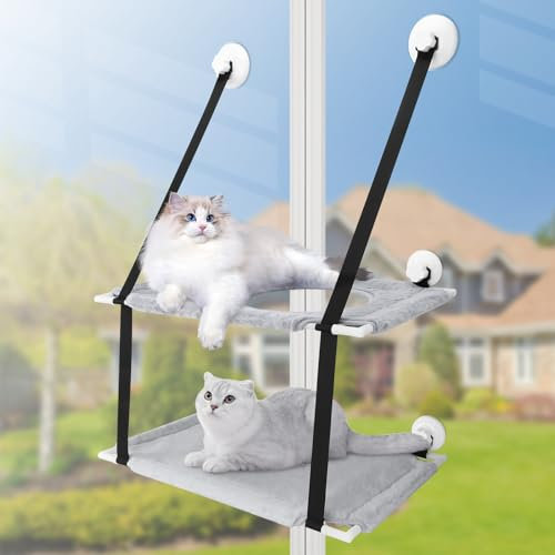 SAN LIKE Hamaca Gato Ventana de hasta 15kg, Tumbona para Ventana, Cama para Gatos y Mascotas, Hamaca Reforzada con Ventosa Fuerte