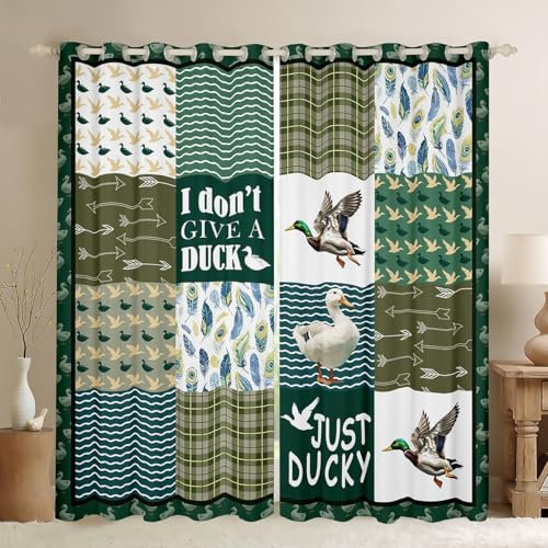 Homemissing Cortinas retro de caza de patos, cortinas de ventana de pato salvaje, tratamientos para niños, adolescentes, vida silvestre, animales, cortinas de ventana de pato verde mallard,