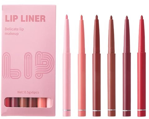 6 Packungen Lipliner-Sets – hält 24 Stunden lang wasserfest, Makeup Revolution Lip Pencil | Langanhaltender Nude Lipliner für Frauen