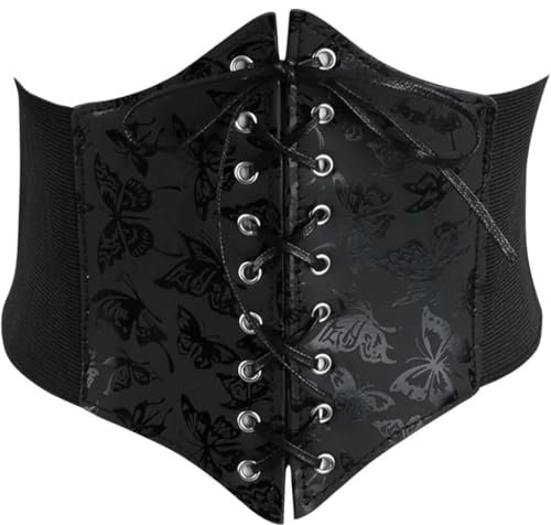 YIMMUNZ corset à motif papillon, Ceinture Obi pour Femme, Ceinture large Obi, Similicuir de Poylurethanne, Ceinture Corset pour Femme Cuir Corset à Lacets