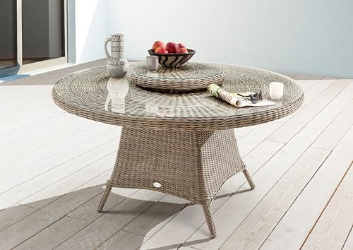 Destiny Gartentisch Luna Ø150x75 cm mit Drehteller, Polyrattan, Natur meliert