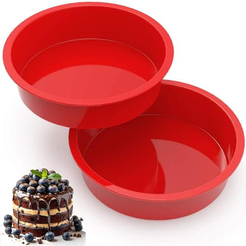 2 PCS 8 Inch Silicone Cake Tins for Baking, Nonstick 20cm Round Cake tins, Silicone Cake Moulds for Baking Layer Cake, Cheesecake Muffins Puddings Bread,Quick Release Heat Resistant Loaf Pans for Oven
