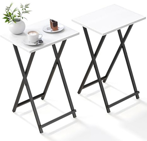 Foldable TV Trays, Small Folding Table, TV Trays Table Set of 2, TV Dinner Tray, Side Table for Bed, Couch, Portable Easy to Move, White and Black