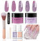 Aokitec Nail Dipping Powder Kit - Holiday Series Dip Powder Nail Kit with Purple & Glitter Nail Powder Dip Liquid Nail Dust Brush for DIY Nail Art, Easy to Carry, Gift for Women & Girls