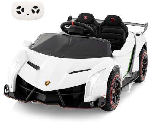 DREAMADE 12V Lamborghini Elektroauto für Kinder mit Hydraulischer Tür, Fernbedienung, Musik, MP3, LED-Licht, für Kleinkinder ab 3 Jahre (Weiß)