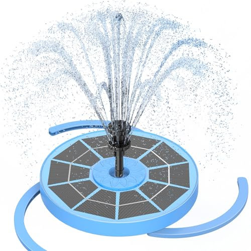 AISITIN 2025 Mejorada Fuente Solar Jardin Exterior 3,5 W, Fuentes de Jardines Exteriores con Batería, Varios Efectos de Rociado, Bomba Solar con Panel de Vidrio Azul Claro para Estanque, Piscina