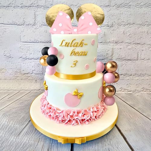 Mouse Cake Topper Pink Bow Ears Cake Decorations for Girl Birthday Baby Shower Party Supplies