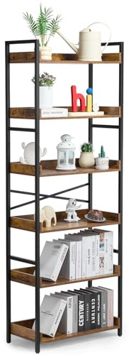 VEVOR Metal Bookshelf, 6-Tier Industrial Bookshelf, Tall Wide Rustic Vintage Storage Bookcase with Open Shelves, Freestanding Display Shelving Unit Storage Rack, for Living room, Bedroom & Office