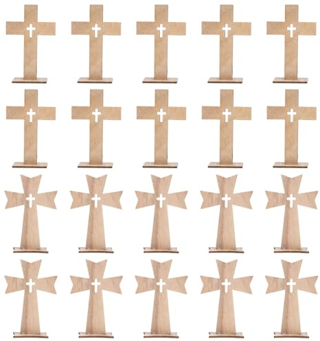 Garneck 20 Stück Stehendes Holzkreuz Zum Basteln Mit Ständer – Dekoratives Kreuz Aus Holz Für Tischdekoration Und Kreative Projekte - Ideal Für Religiöse Anlässe Und Heimdekoration