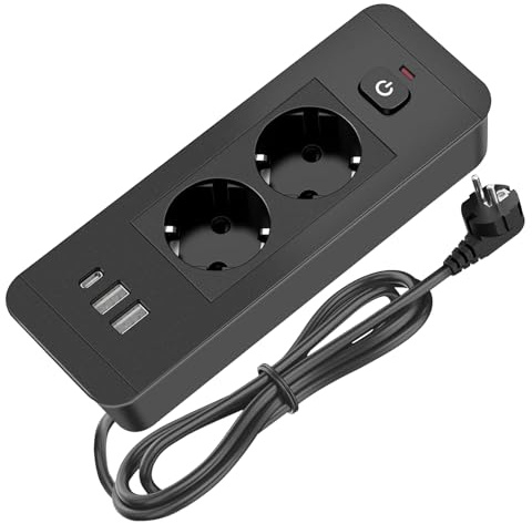 GOEDCH enchufe 4 en 1: mesa empotrable con 2 USB B y 1 tipo C, negro, 1,8 m para escritorio, sala de conferencias, cocina, mesa de sofá