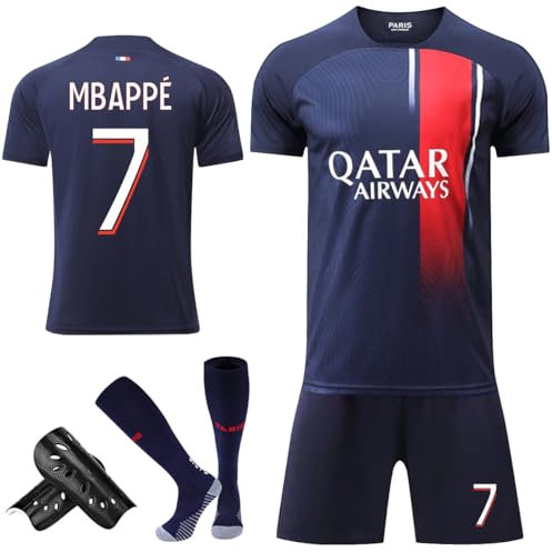 Ensemble de maillot de football pour enfant, maillot de football n° 7, entraînement sportif avec t-shirts, shorts, chaussettes et genouillères, 20, 22