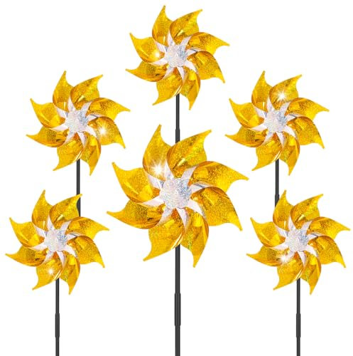 LUKDUNG 6 Stück Windräder Vogelabwehr, Vogelabwehr Reflektierende Windrad, Obstgarten Vogelschreck Windrad Balkon, Dekoration Garten für Protect Garten Hof Balkon (Gelb-6pcs, 18cm)
