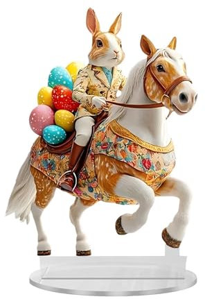 perfk Osterei-Hase-Acrylschild, Tischdekoration mit Sockel, 2D-Desktop-Ornament, Tischdekoration für Regal, Wohnzimmer