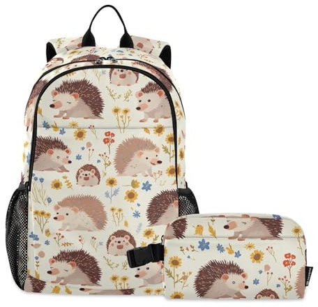 miaozhen Igel-Rucksack mit Lunchbox, niedlicher Safari-Rucksack mit Lunchbox, für Jungen, Büchertasche für Teenager, Mädchen, mit Lunchbox, Schulrucksack mit Lunchbox, Größe 10–12, Igel, niedlicher