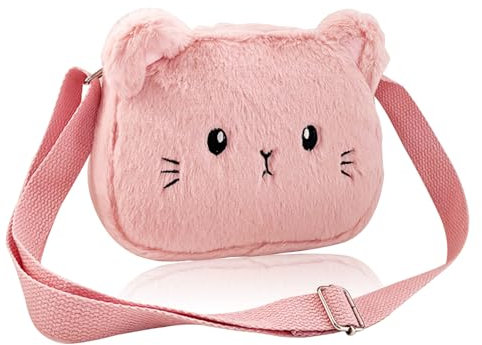Miunpri Katzen-Schulterriemen für Mädchen, Katzenform Verstellbarer Schultergurt Plüsch-Umhängetasche, niedliche Katzen-Geldbörse für Dating Shopping Wandern für Mädchen (B:Rosa)