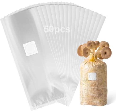 Zdhsufnvw 50 Stück Transparente Pilzzucht Beutel - Pilze Züchten Set mit Vliesfilter, 8x28cm (Nicht-aufklapplänge) / 15x28cm (Aufklapplänge), Praktisches Wachstumszubehör für Enoki- & Pilze