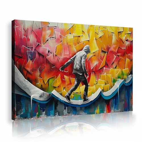 Street Graffiti Kunst Leinwand Wand Kunst Druck Parkour Junge gerahmt Wandkunst Moderne Stadt Pop Art Malerei Bilder Wanddekoration 80x120cm Innenrahmen